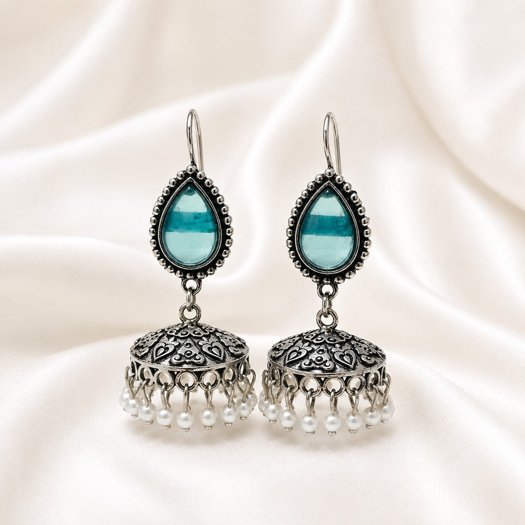 Firoza Blue Teardrop Jhumkas