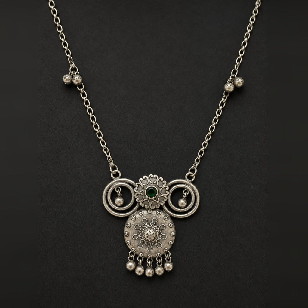 Desi Diva Oxidized Twin-Circle Green Necklace