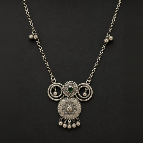 Desi Diva Oxidized Twin-Circle Green Necklace — handmade necklace by Dream Karigiri