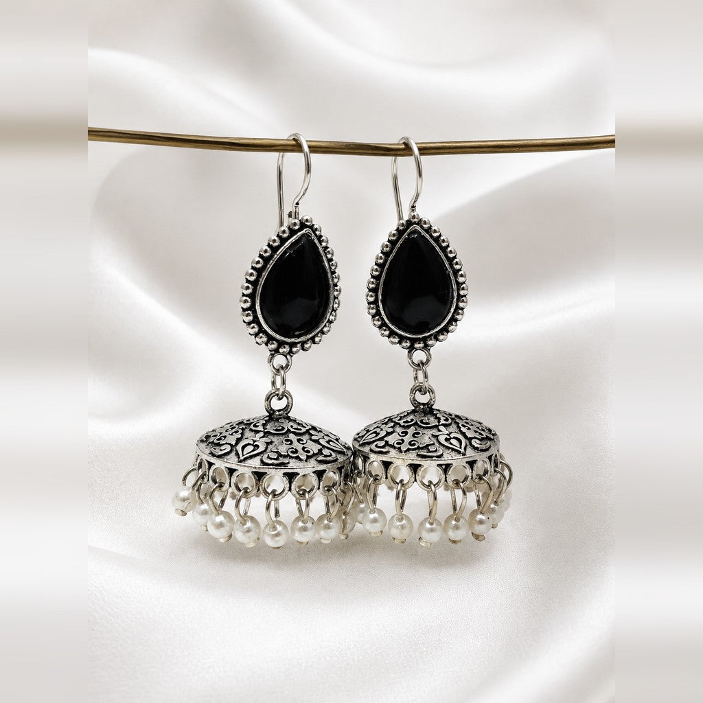 Kaajal Black Teardrop Jhumkas