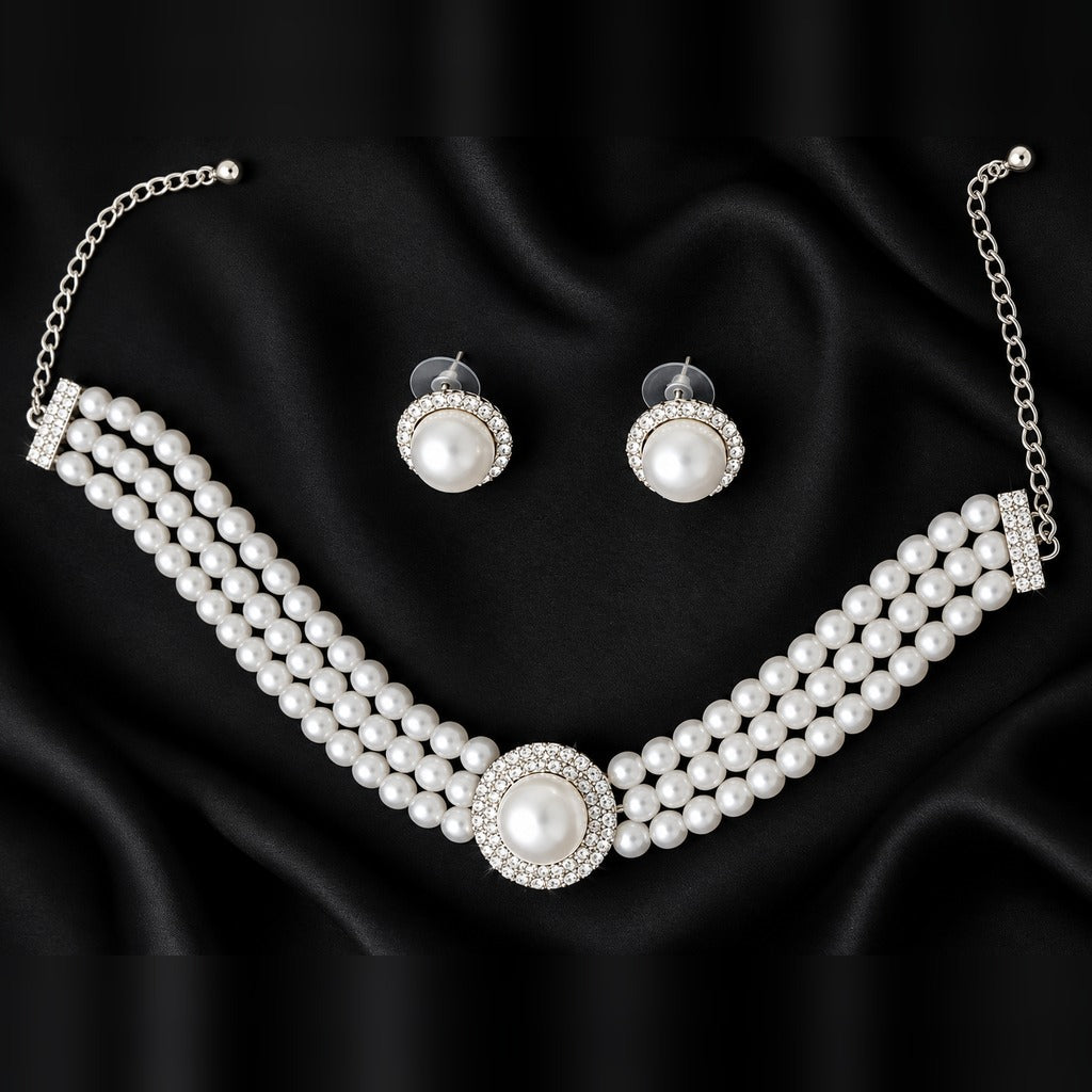 Oxidized Pearl Choker Set
