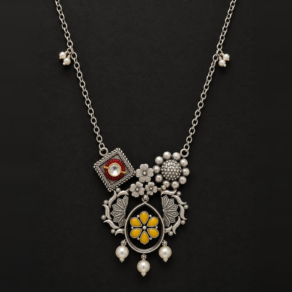 Desi Diva Oxidized Kundan & Pearl Statement Necklace