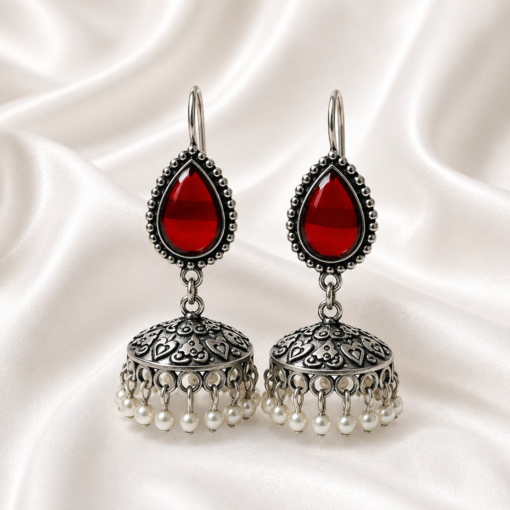 Sindoor Red Teardrop Jhumkas