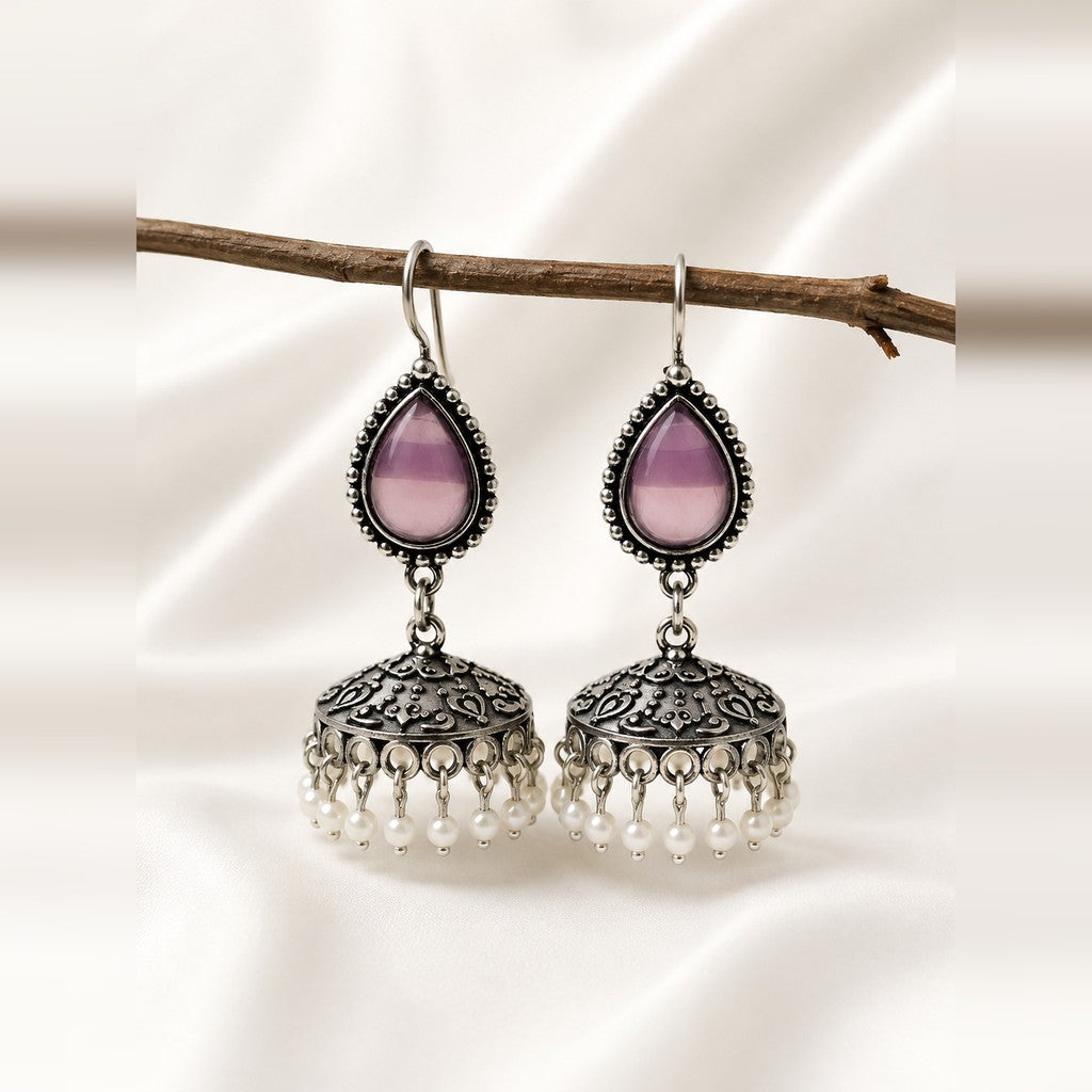 Lilac Bloom Teardrop Jhumkas