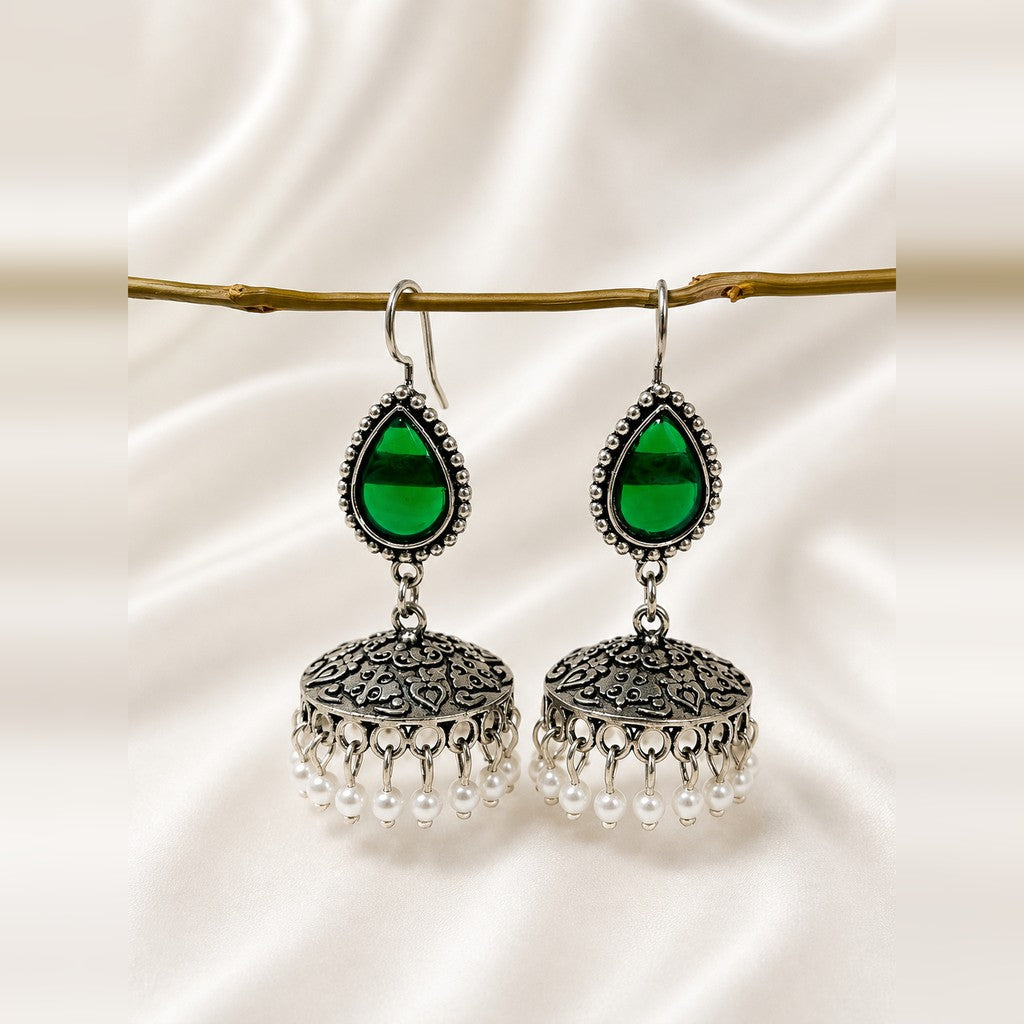 Emerald Meena Teardrop Jhumkas