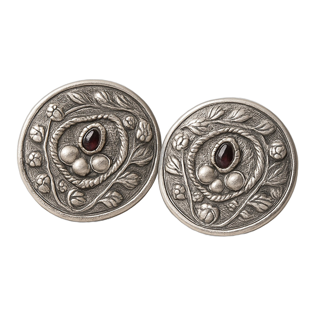 Engraved Round Silver Studs — handmade earrings by Dream Karigiri