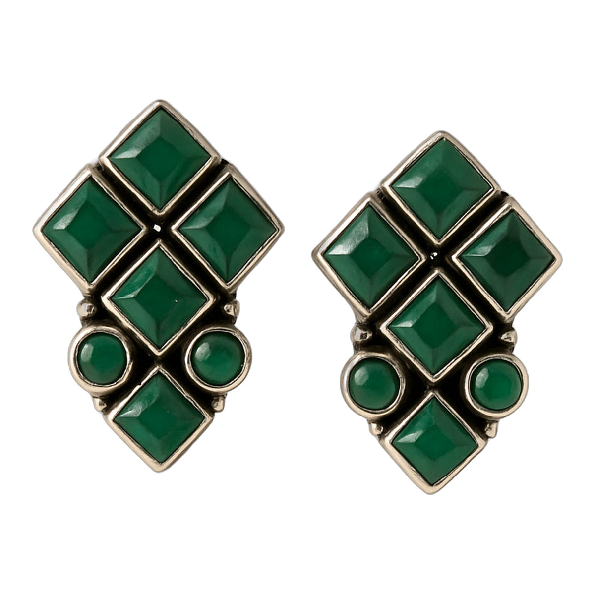 Emerald Green Kundan Square Studs — handmade earrings by Dream Karigiri