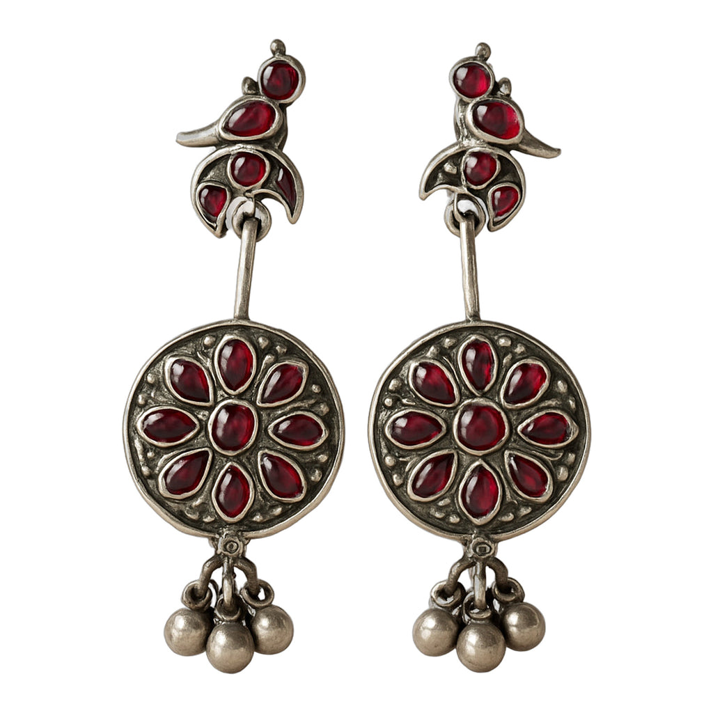 Red Lotus Coin Drop Earrings — handmade earrings by Dream Karigiri