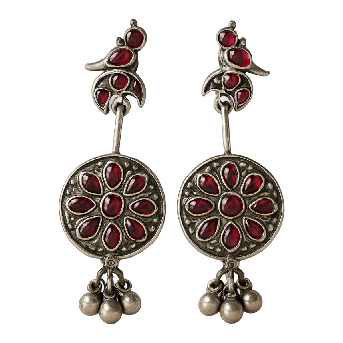 Red Lotus Coin Drop Earrings — handmade earrings by Dream Karigiri