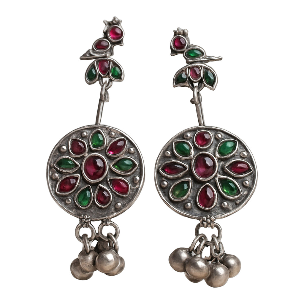 Red & Green Petal Coin Drops — handmade earrings by Dream Karigiri