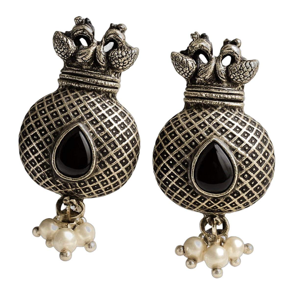 Matki Pot Jhumka — Onyx Black — handmade earrings by Dream Karigiri