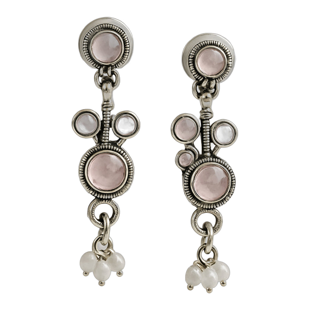Rose & Grey Stone Drop Earrings — handmade earrings by Dream Karigiri