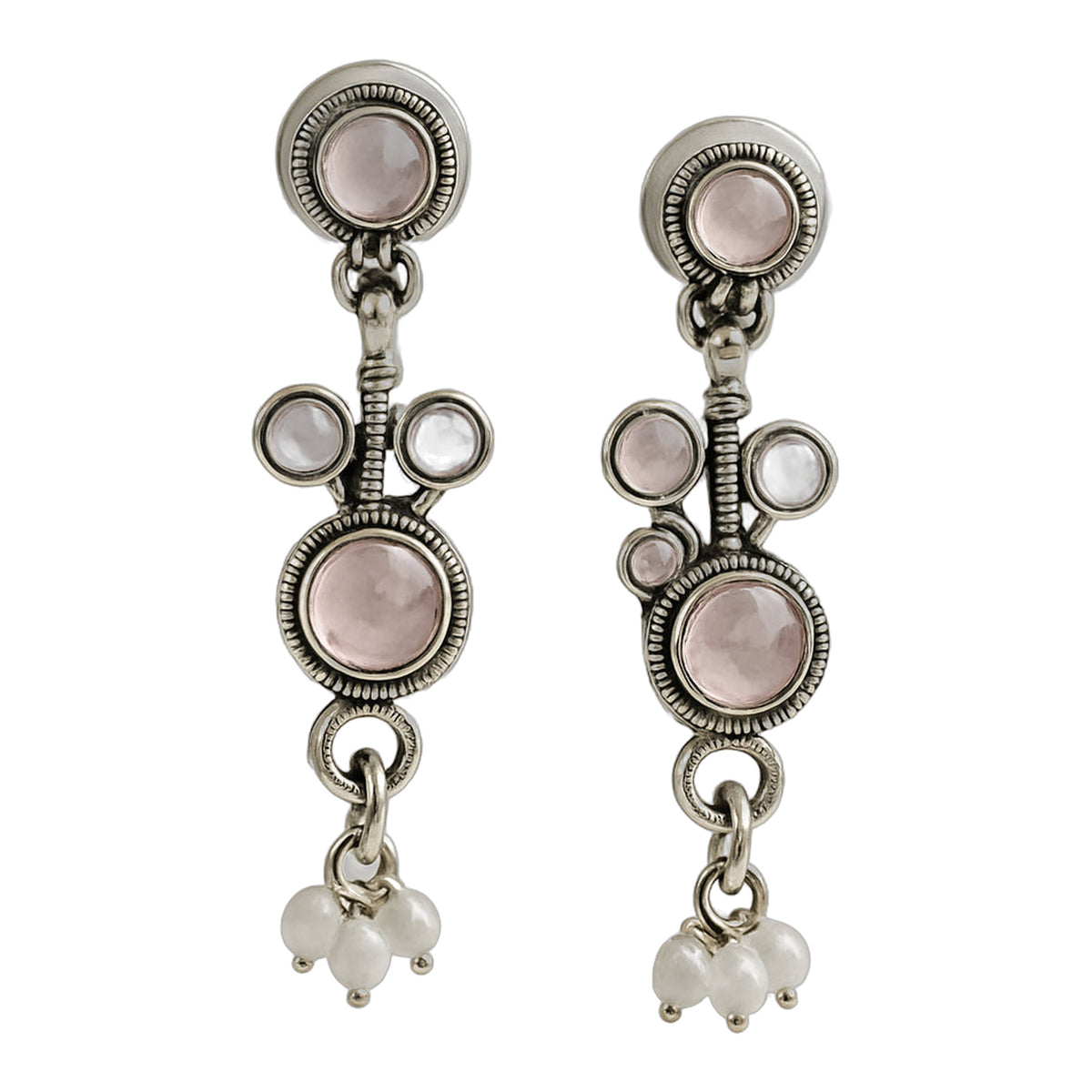 Rose & Grey Stone Drop Earrings — handmade earrings by Dream Karigiri