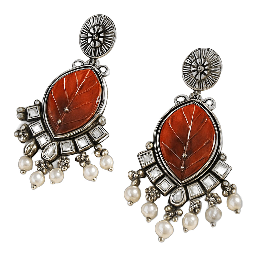 Carved Carnelian Kundan Drop Earrings — handmade earrings by Dream Karigiri