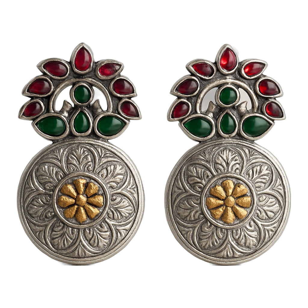 Rajwadi Red & Green Kundan Studs — handmade earrings by Dream Karigiri