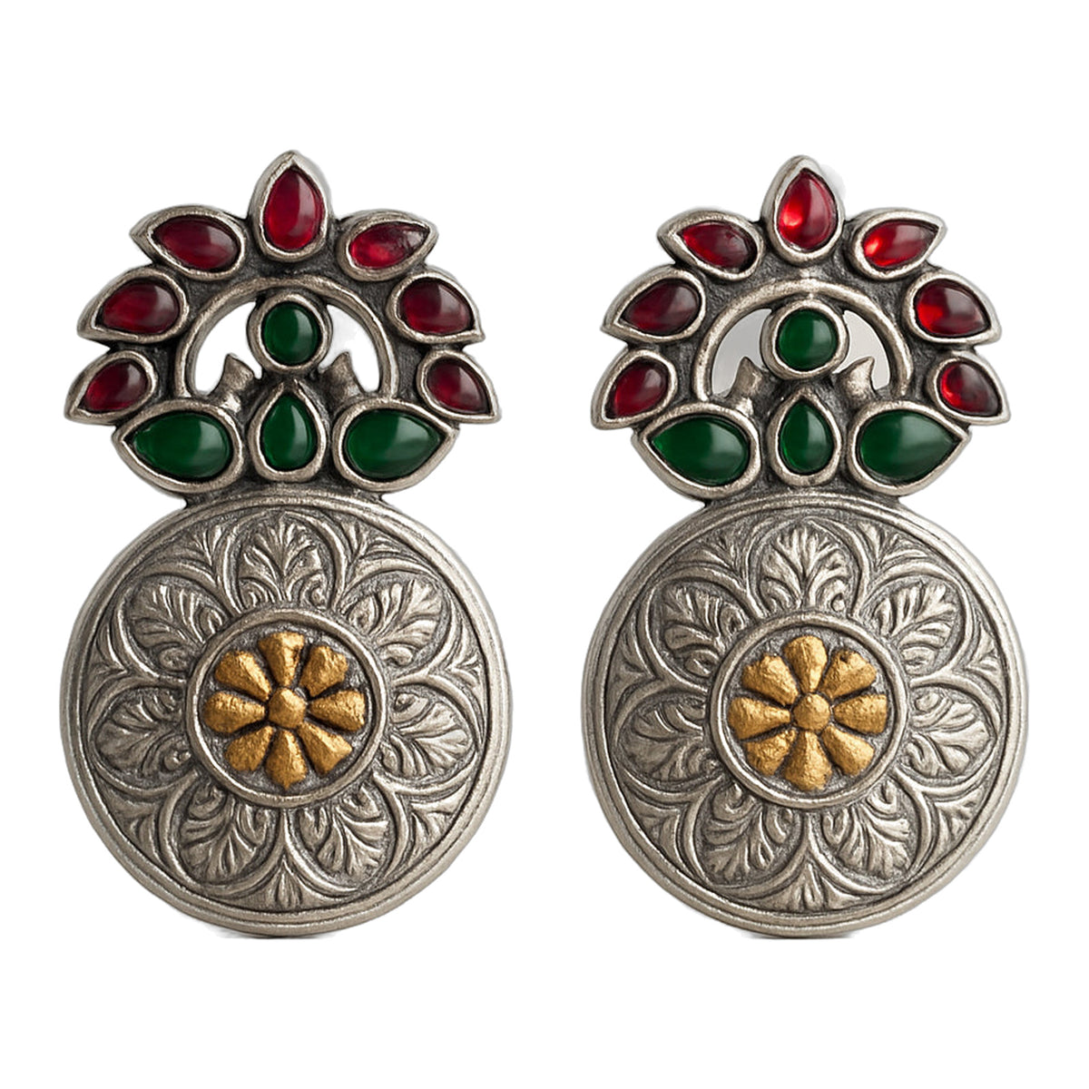 Rajwadi Red & Green Kundan Studs — handmade earrings by Dream Karigiri
