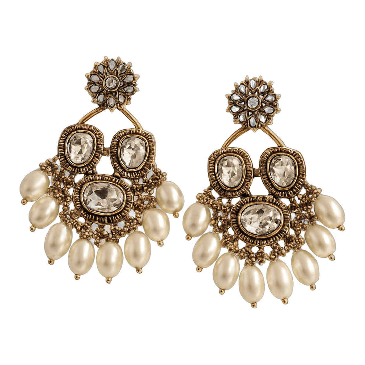 Golden Chandbali Pearl Earrings — handmade earrings by Dream Karigiri