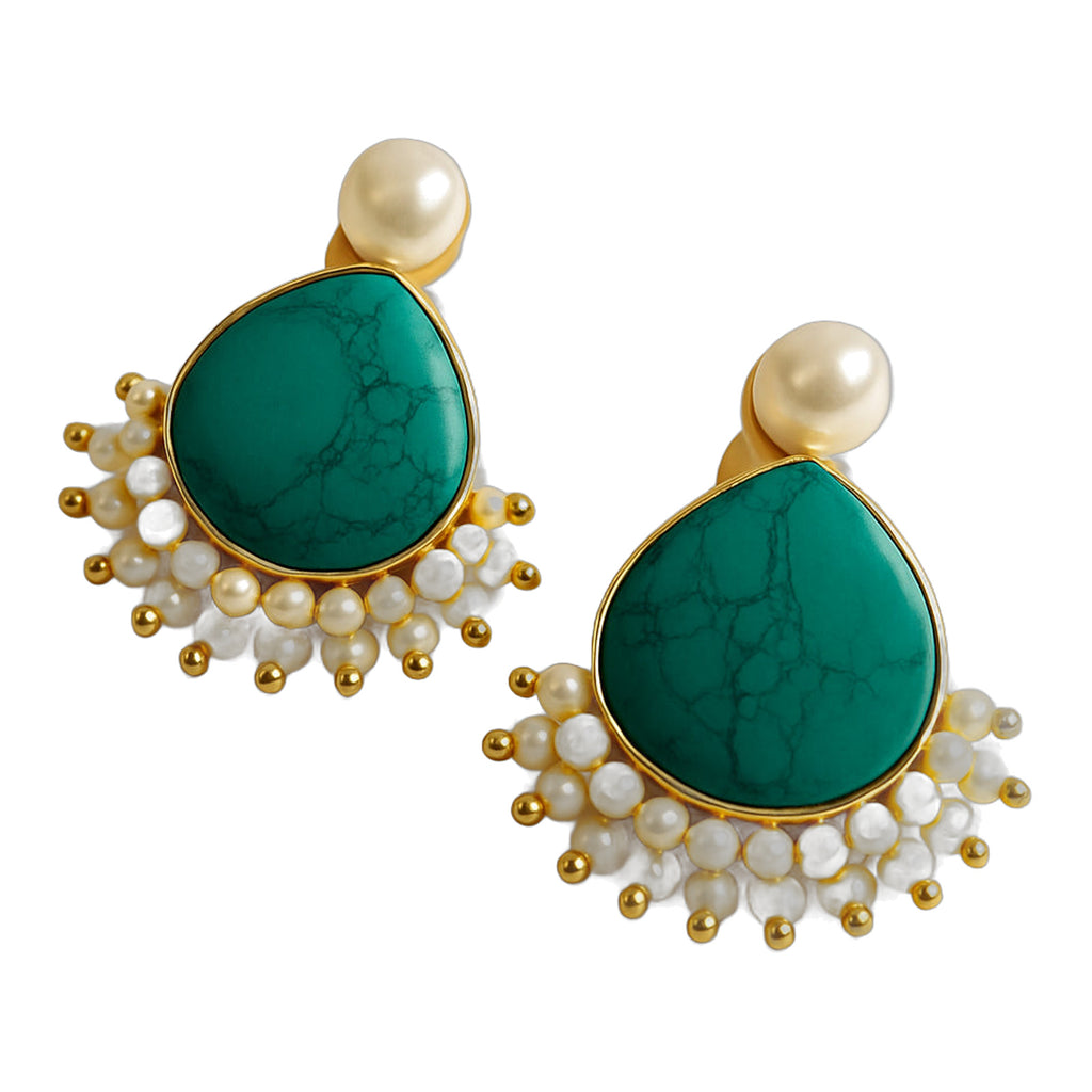 Golden Turquoise Drop Earrings — handmade earrings by Dream Karigiri