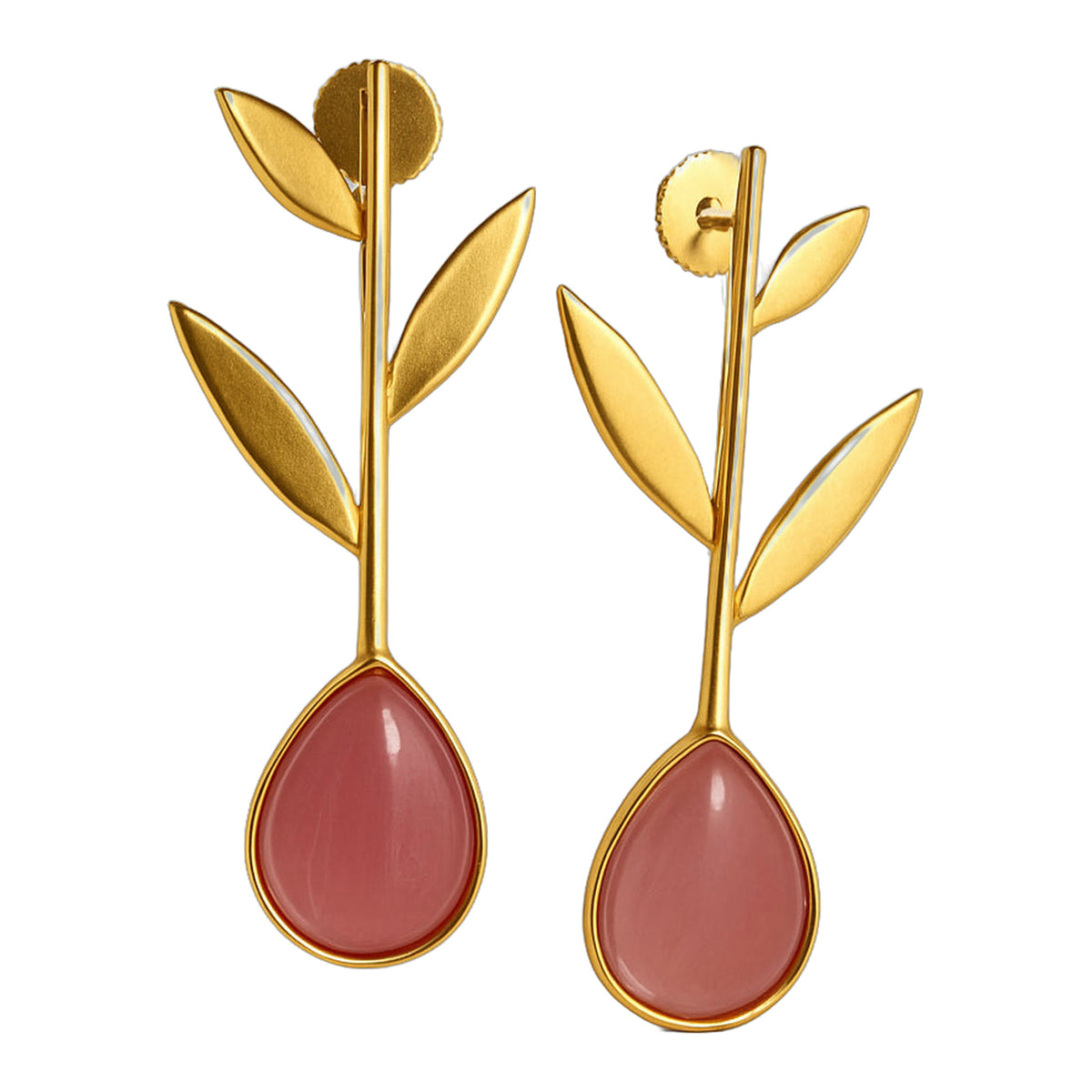 Golden Leaf & Rose Drop Earrings — handmade earrings by Dream Karigiri