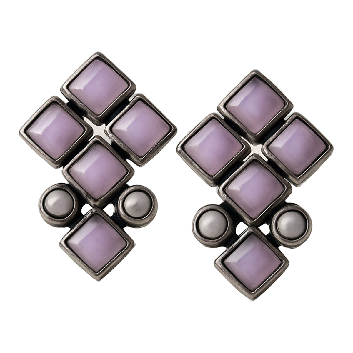 Pink Kundan Diamond-Cluster Studs — handmade earrings by Dream Karigiri