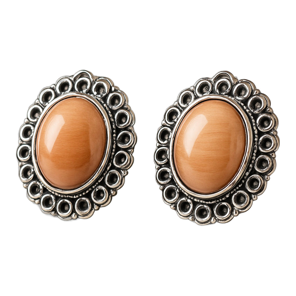 Coral Orange Oval Studs — handmade earrings by Dream Karigiri