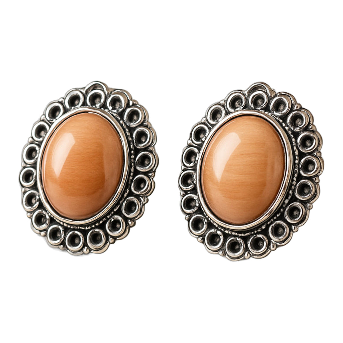 Coral Orange Oval Studs — handmade earrings by Dream Karigiri