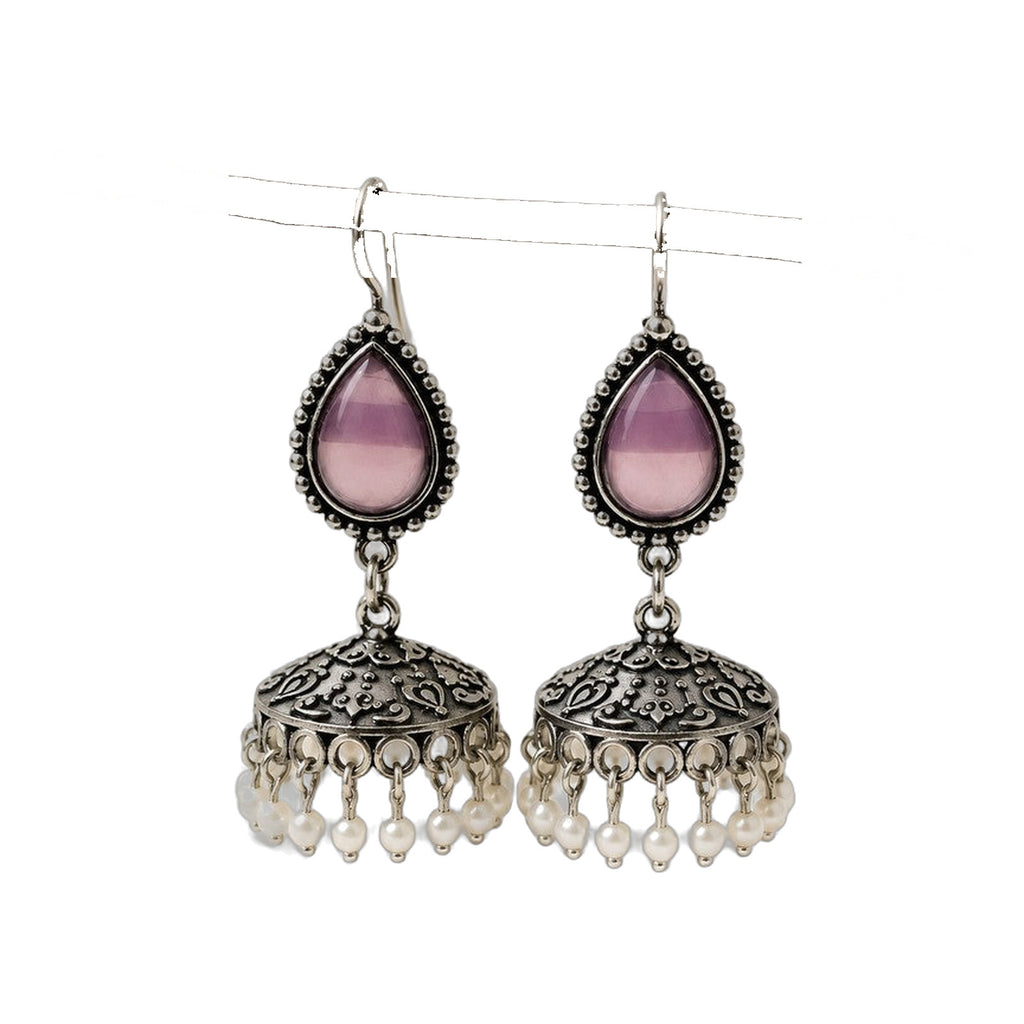 Lilac Bloom Teardrop Jhumkas — handmade earrings by Dream Karigiri