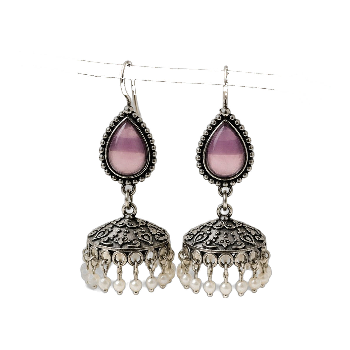 Lilac Bloom Teardrop Jhumkas — handmade earrings by Dream Karigiri