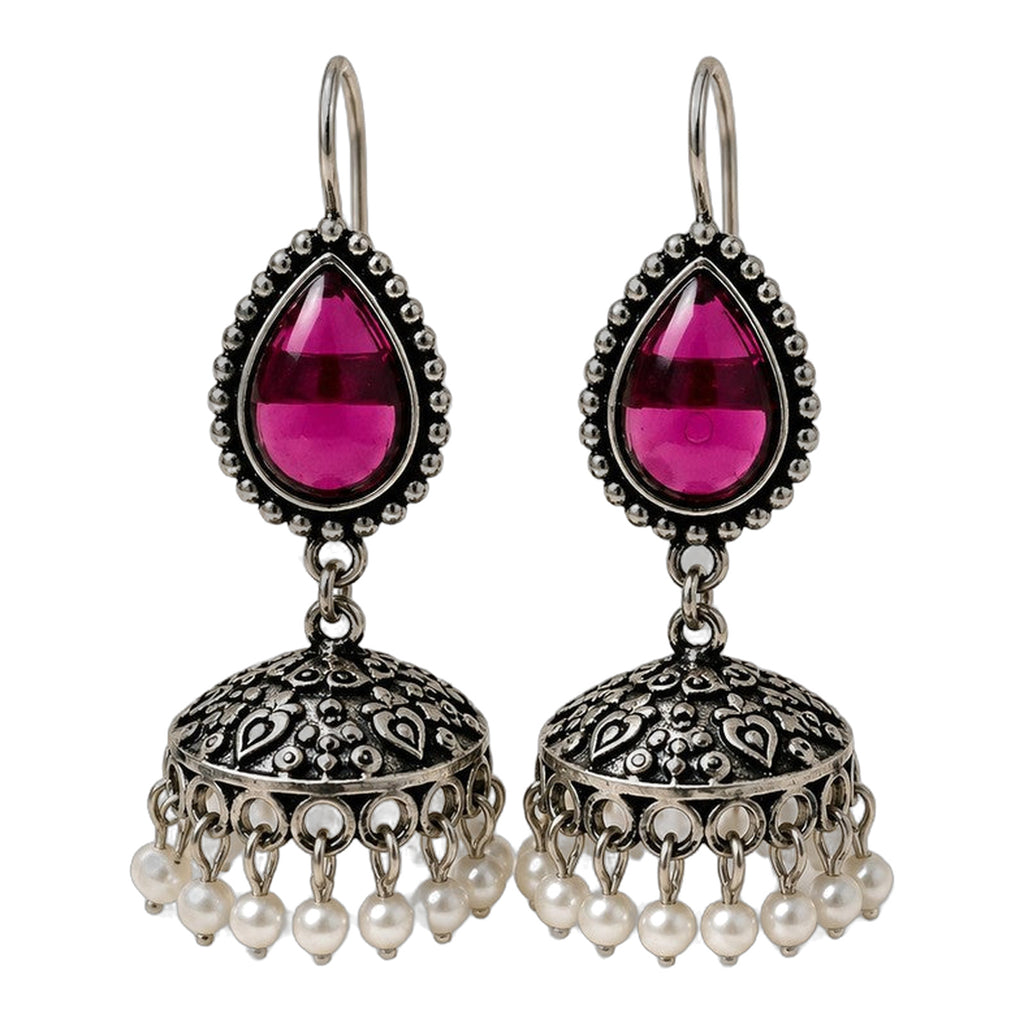 Rani Pink Teardrop Jhumkas — handmade earrings by Dream Karigiri
