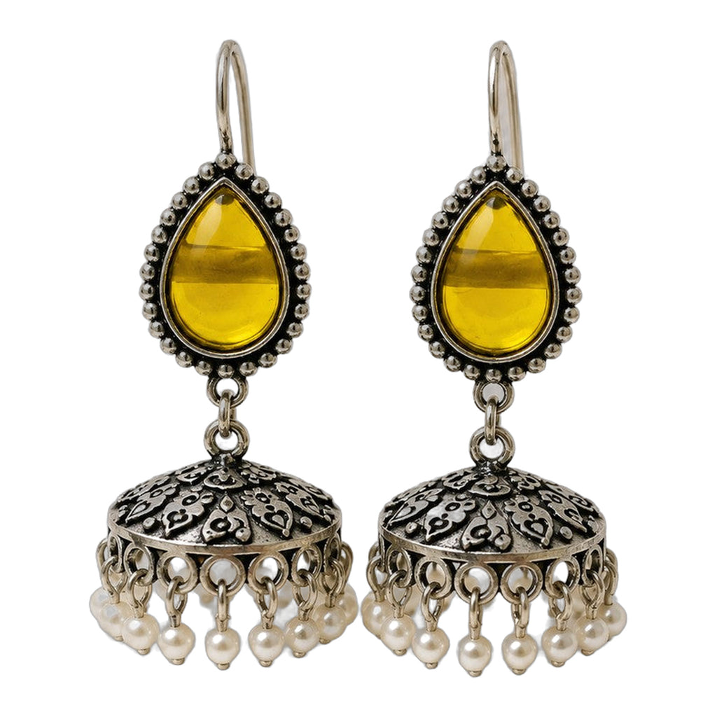 Haldi Yellow Teardrop Jhumkas — handmade earrings by Dream Karigiri