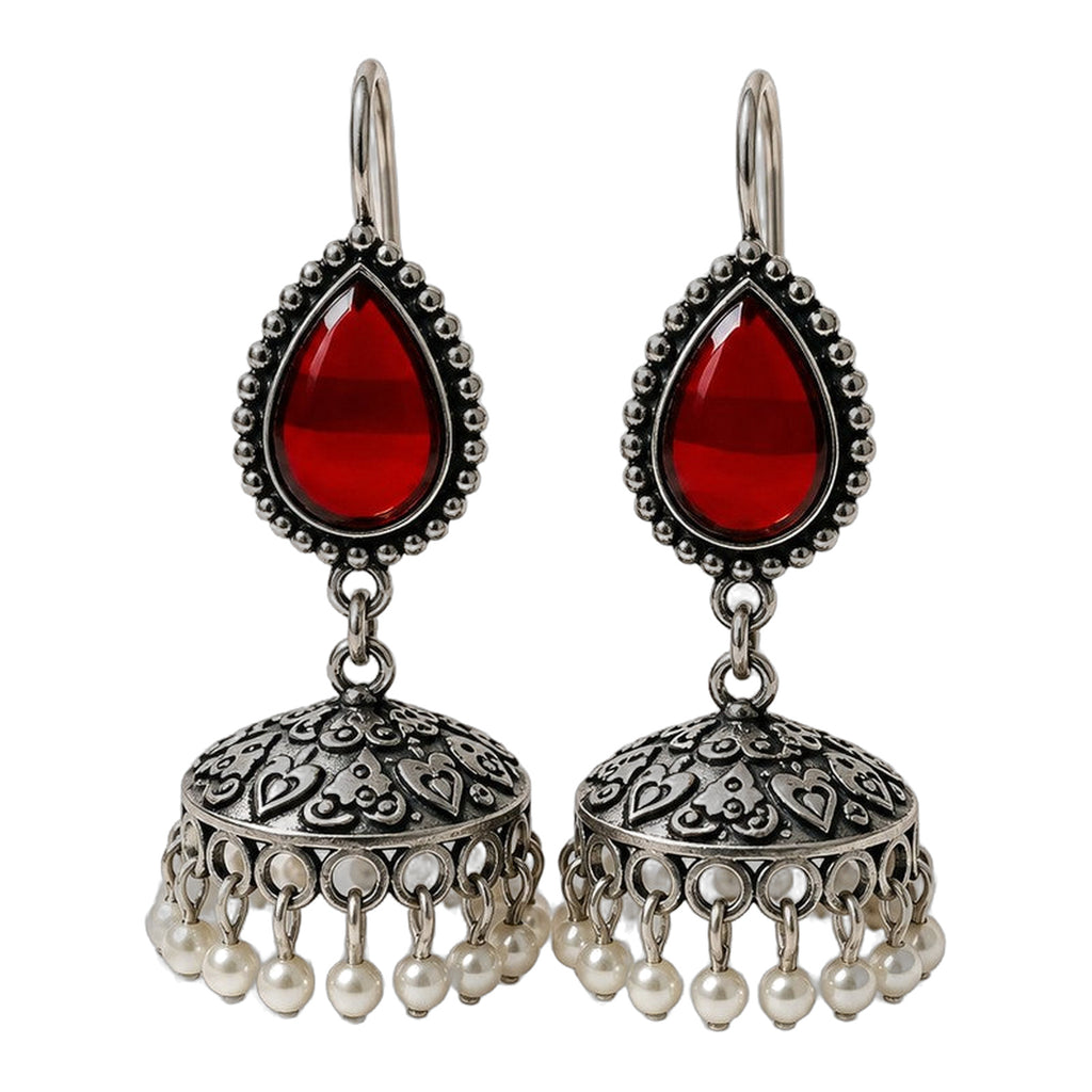 Sindoor Red Teardrop Jhumkas — handmade earrings by Dream Karigiri