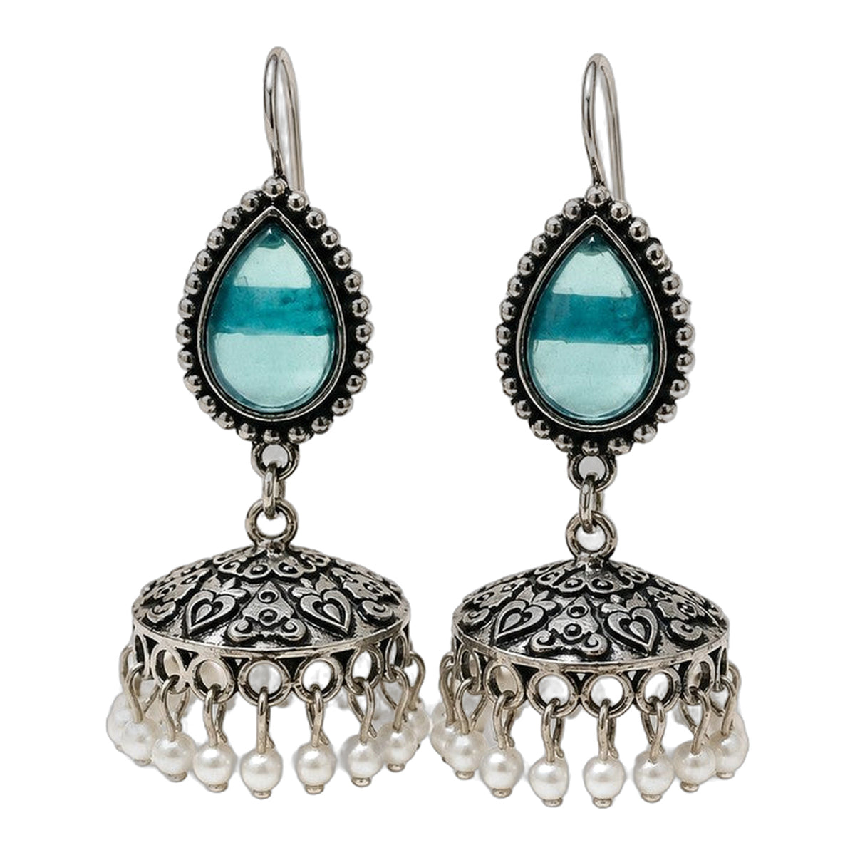 Firoza Blue Teardrop Jhumkas — handmade earrings by Dream Karigiri