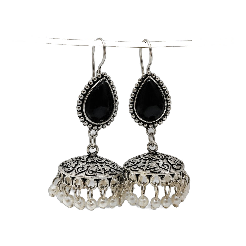 Kaajal Black Teardrop Jhumkas — handmade earrings by Dream Karigiri