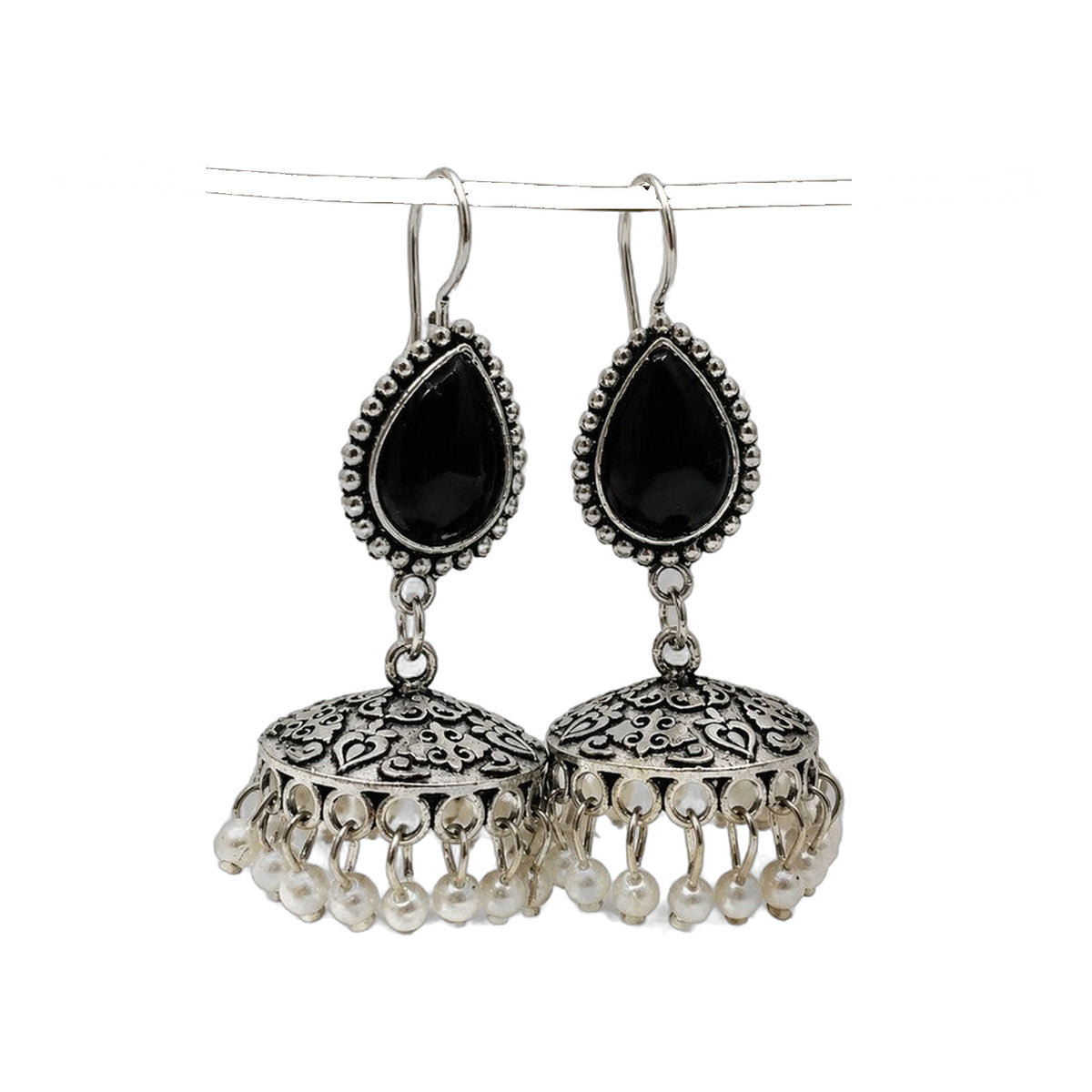 Kaajal Black Teardrop Jhumkas — handmade earrings by Dream Karigiri
