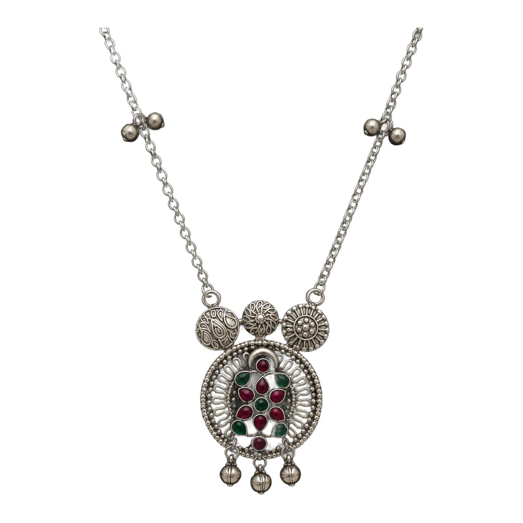 Desi Diva Oxidized Red & Green Stone Necklace — handmade necklace by Dream Karigiri