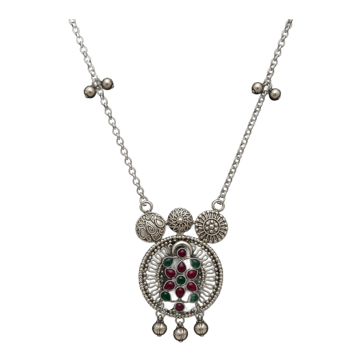 Desi Diva Oxidized Red & Green Stone Necklace — handmade necklace by Dream Karigiri