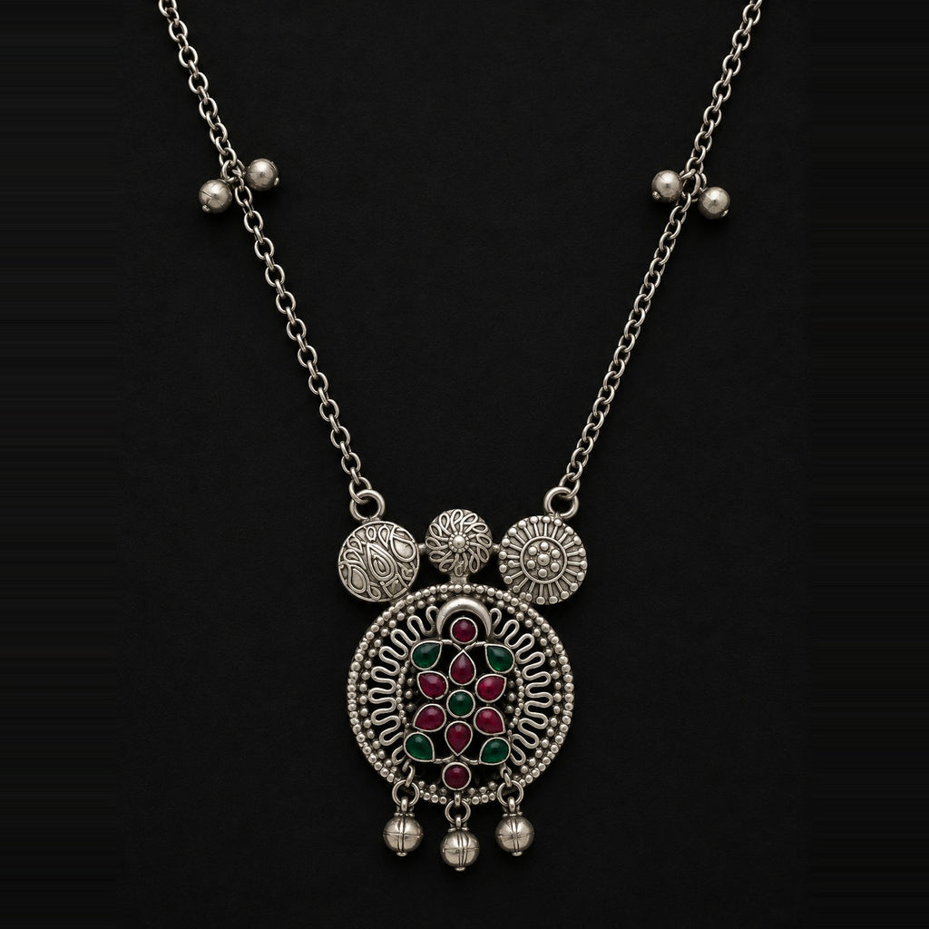 Desi Diva Oxidized Red & Green Stone Necklace