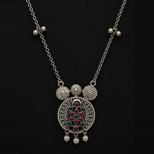 Desi Diva Oxidized Red & Green Stone Necklace