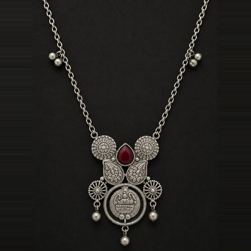 Desi Diva Oxidized Ruby-Drop Coin Necklace