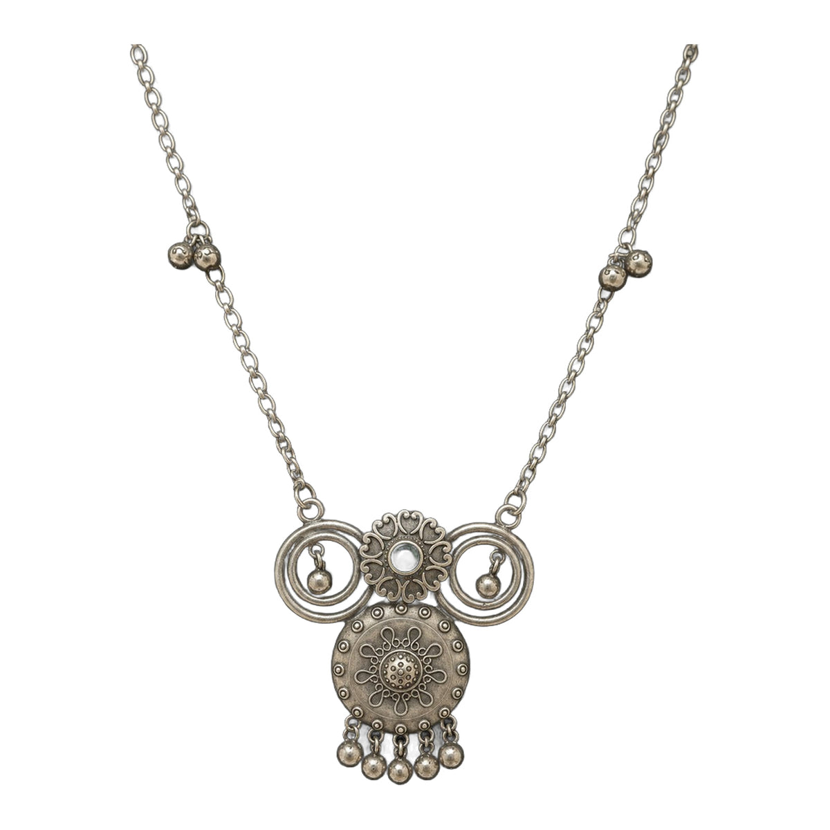 Desi Diva Oxidized Twin-Circle Green Necklace — handmade necklace by Dream Karigiri