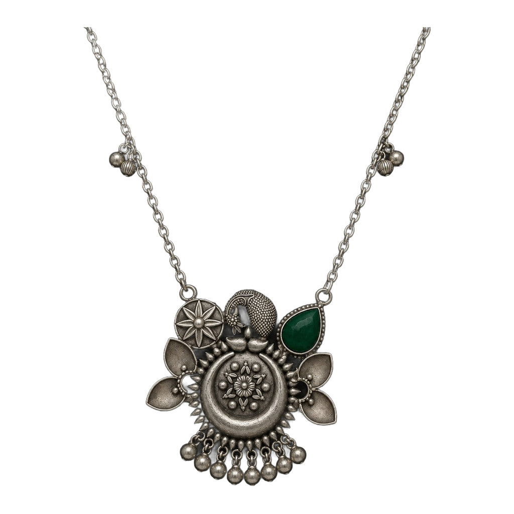 Desi Diva Oxidized Green Leaf Floral Necklace — handmade necklace by Dream Karigiri