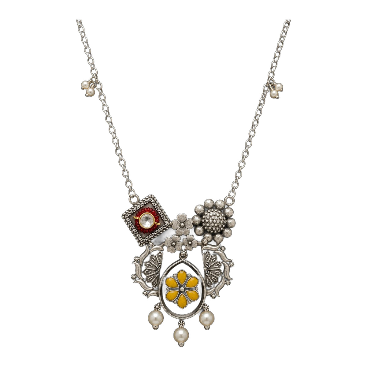 Desi Diva Oxidized Kundan & Pearl Statement Necklace — handmade necklace by Dream Karigiri