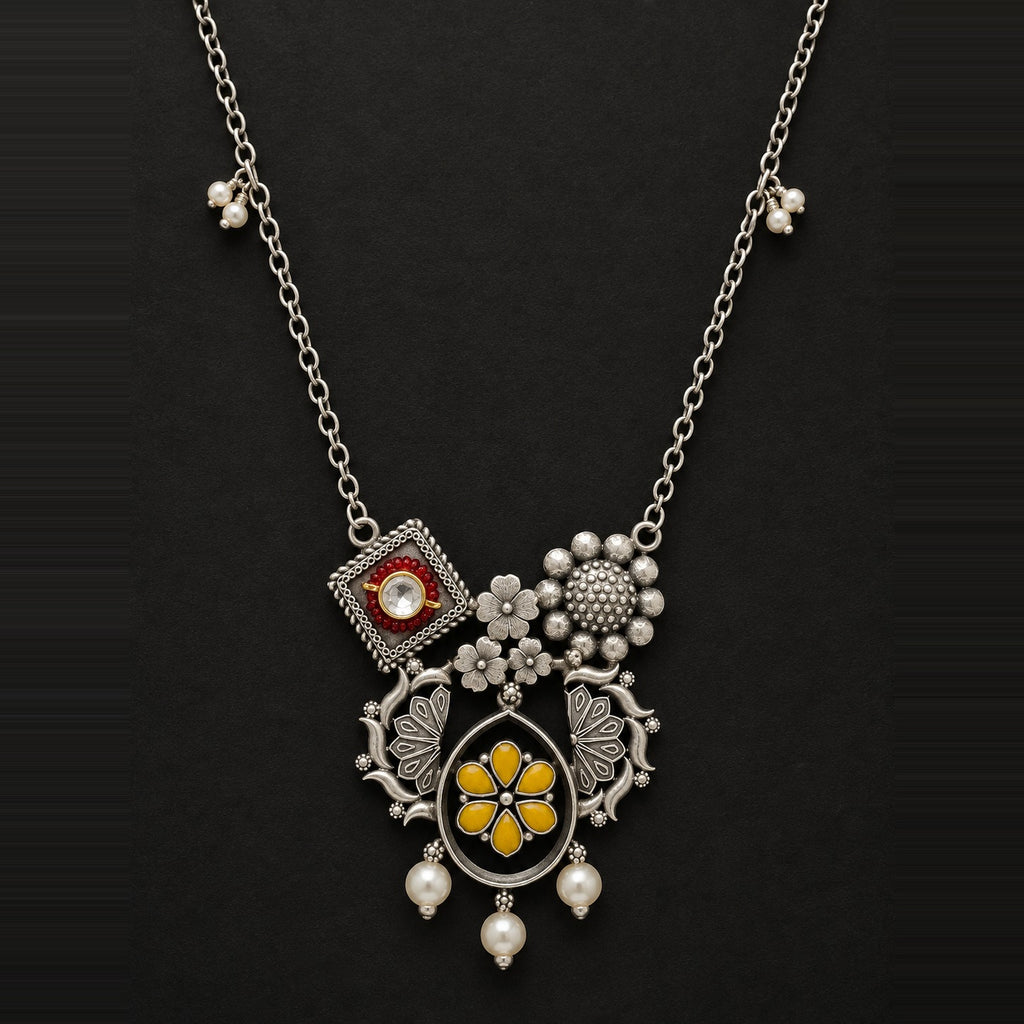 Desi Diva Oxidized Kundan & Pearl Statement Necklace