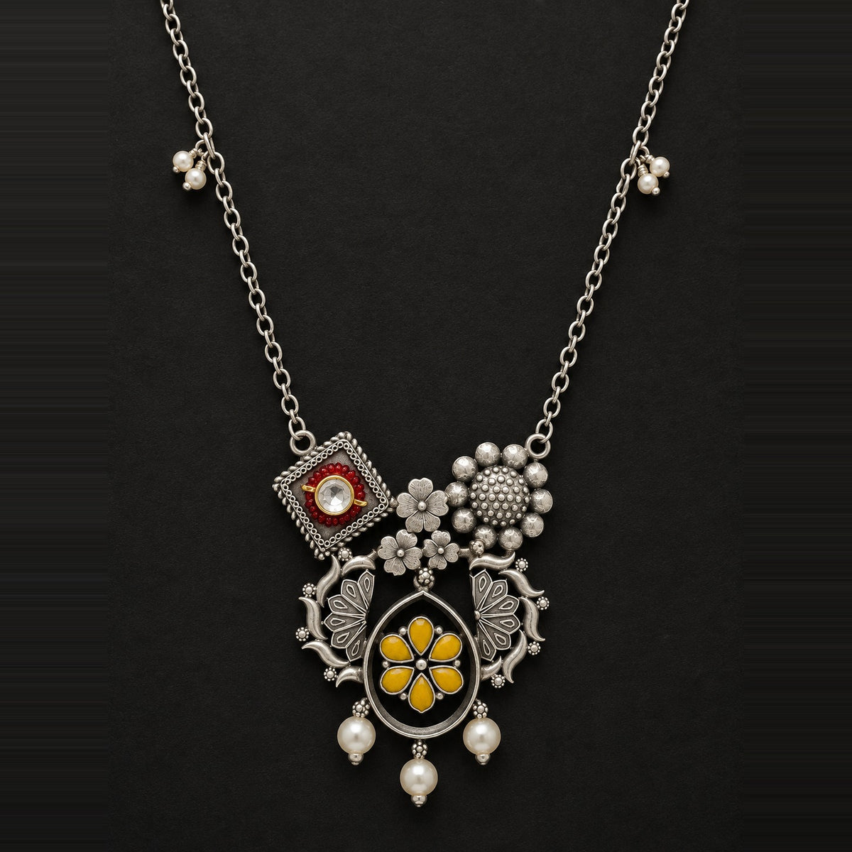 Desi Diva Oxidized Kundan & Pearl Statement Necklace