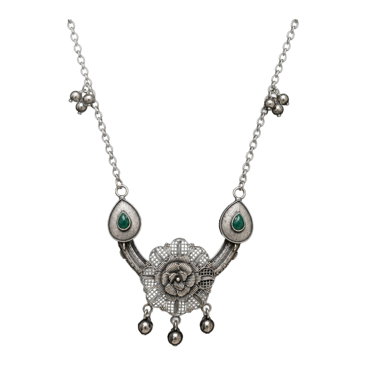 Desi Diva Oxidized Green Teardrop Rose Necklace — handmade necklace by Dream Karigiri