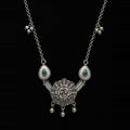 Desi Diva Oxidized Green Teardrop Rose Necklace