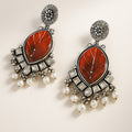 Carved Carnelian Kundan Drop Earrings