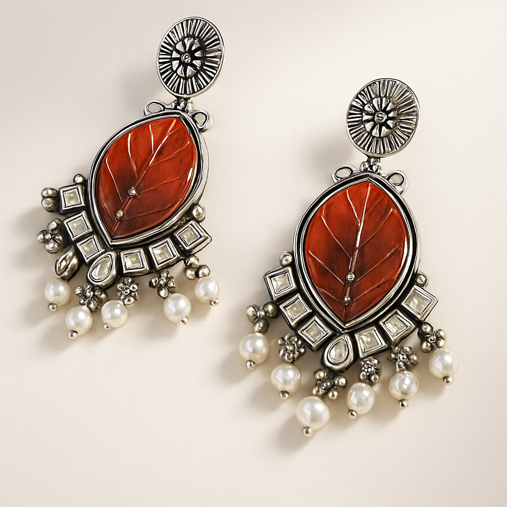 Carved Carnelian Kundan Drop Earrings