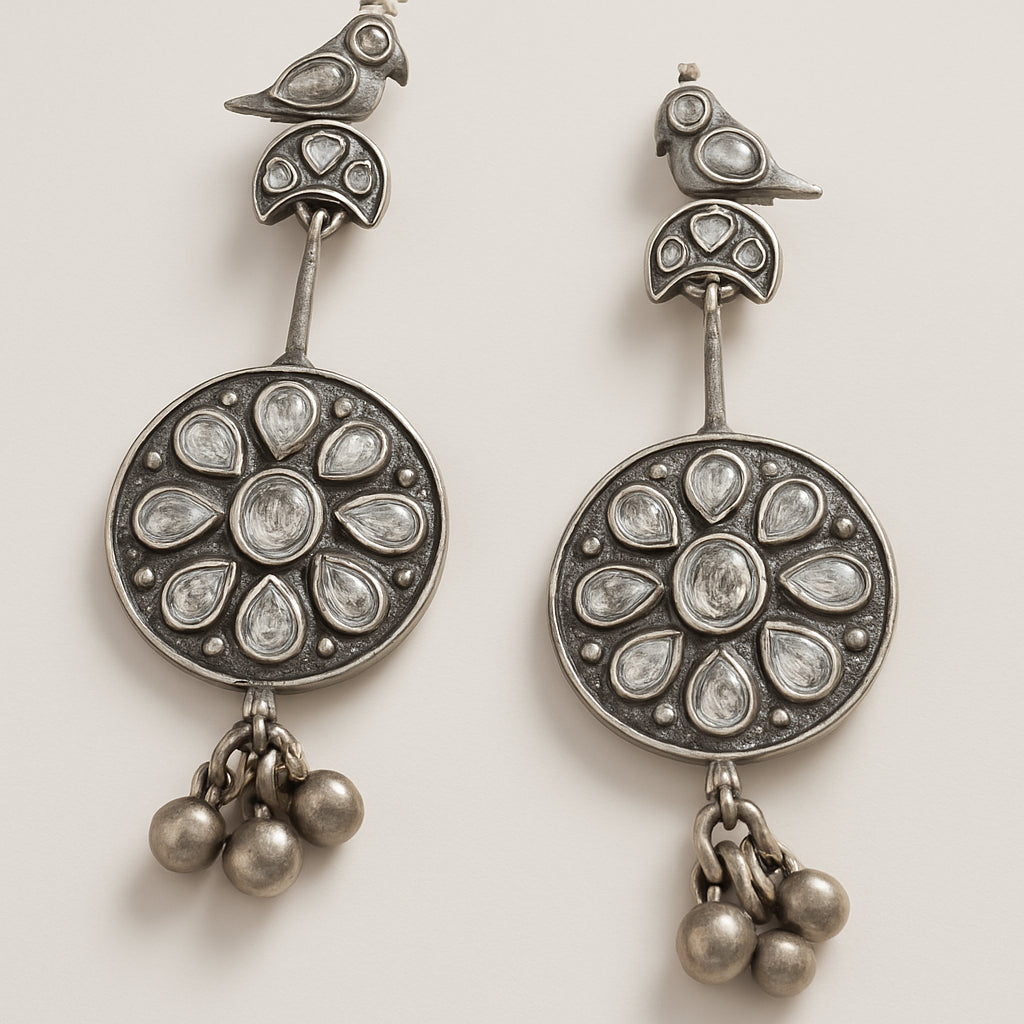 Parrot Motif Silver Statement Earrings