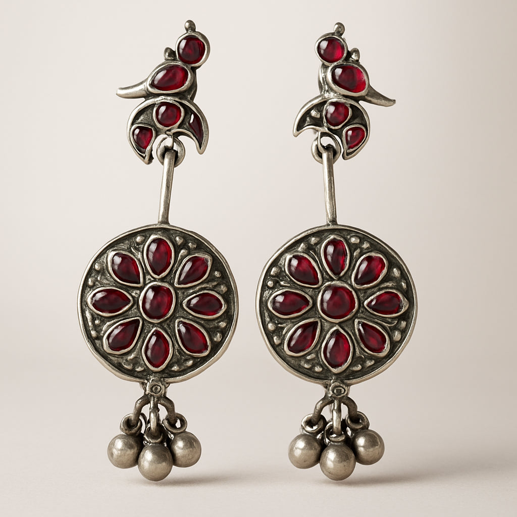 Red Lotus Coin Drop Earrings